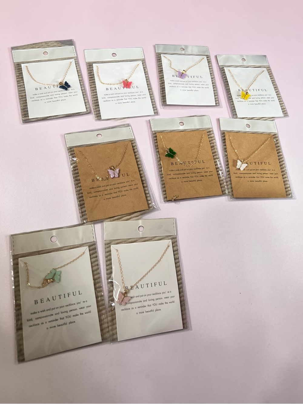 Lot of 9 Gold Butterfly Pendant Necklace